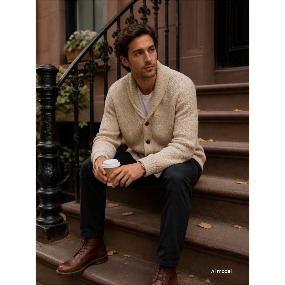 Rails Mens Shawl Collar Cardigan Sweater Oatmeal Beige Marl Knit XL